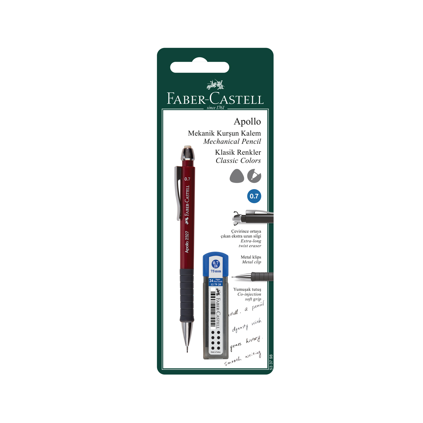 Faber-Castell Apollo Portamine 0,7 Mm – Matita Meccanica Con Gomma, Colore Blu Scuro, Ergonomica